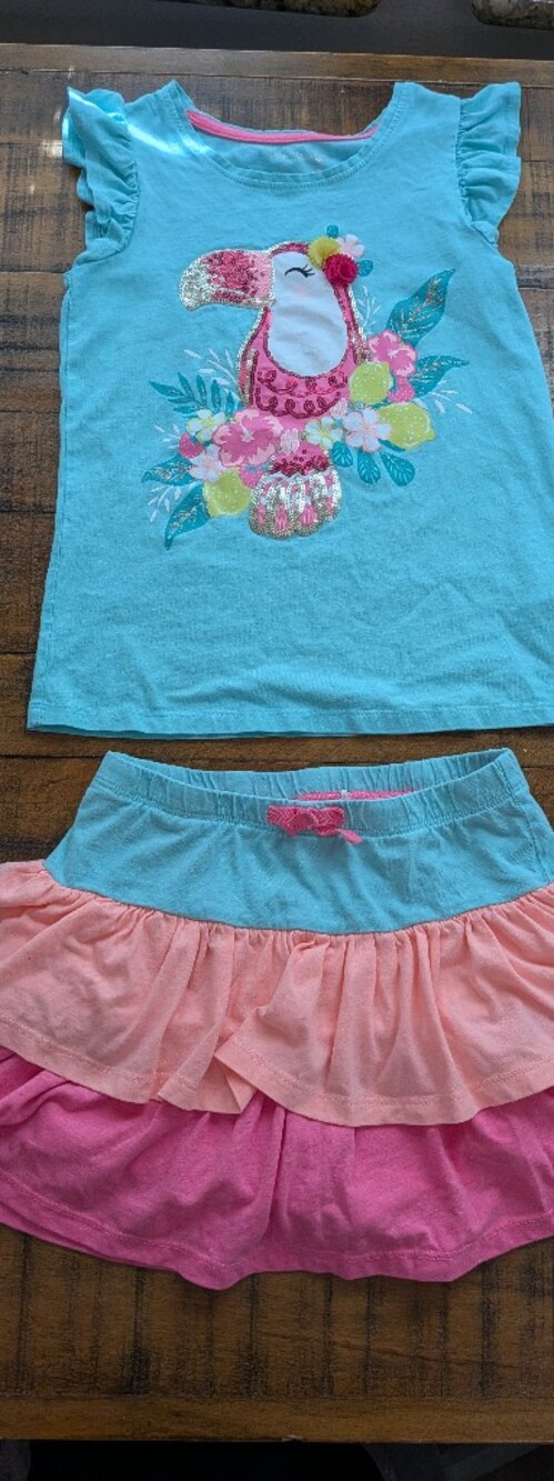 Tropical Sequin Toucan Ruffle Skort Outfit, Girls 7/8